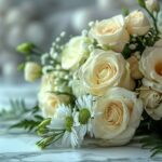 Bouquet of White Roses on Table