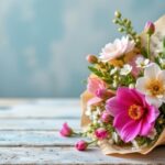 spring bouquet in a cone of sheet music